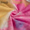 Tie Dye завязан Открыть заднюю женскую футболку Осень мода O-образным вырезом с длинным рукавом урожая верхняя уличная женская одежда 210510