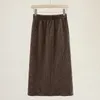 Vintage marrom corduroy midi saia para as mulheres outono inverno espessa harajuku cintura alta split preto longo 210421