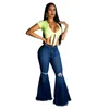 Tsuretobe Fashion Denim Flare Pant Retro Ripped Jeans Wide Leg Trousers Lady Casual Bell-Bottoms Pant Female 210809