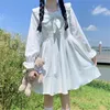 Dorywczo sukienki Sweet Gilry Kawaii Białe Kobiety Lolita Dress Jesień Elegancki Sailor Collar Długie Rękawy Łuk Ruffles Preppy Style Luźne Mini