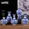 YEFINE Vintage Decoration Jardiniere For Homes Antique Traditional Chinese Blue And White Porcelain Vase Flowers 211215