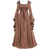 Medieval Renaissance Dress Bandaż Rękaw Rękaw Elegancki Kapturem Party Dresss Victorian Halloween Cosplay Costume Y0903