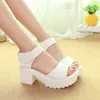 Summer Women Sandals Platform 2021 Casual Woman Shoes High Heels Hook & Loop Peep Toe Square Heel White Black Female Pumps Cheap H1126