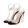 PVC Şeffaf Topuklu Ayakkabı Peep Toe Kalın Kadınlar Lady Düğün Sandalia Feminina 2021 Artı Boyutu Y0721
