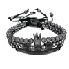 3 stks / set Mannen Woman Gold Hip Hop Armband Sieraden Moon Crown Charms Macrame Kralen Armbanden Sets voor Dames Pulseira Masculina