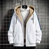 Mannen Herfst Winter Hoodie Jas Bont Gevoerd Dikke Rits Hoodie Sweatshirt Casual Sportsjas Hooded Koreaanse Mode Witte Hoodie 210728