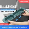 Telescopic Sink Rack Storage Holder Tray Home Kitchen Organizer Sponge Soap Adjustable Drainer Basket with Towel Bar 211112