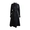 Mulheres elegantes longas trincheira casaco moda outono o pescoço de mangas botões casuais senhoras windbreaker com cinto 210603