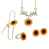 Stud 4-pPiece Fashion Sunflower Necklace Earrings Ring Cute Bracelet Creative Clavicle Chain Set