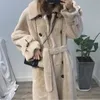 Sonbahar Kış Kadın Yün Kürk Korece Moda Düğme Cep Granülleri Koyun Kesme Ceket Bayanlar Uzun Palto Gelgit H477