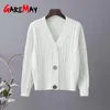 Höst vinter Koreansk stil Lös förtjockad stickning Cardigan Women's Sweater Coat Modal långärmad utomhus svart och vit 210428