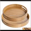 Organizzazione portaoggetti da cucina Servizio rotondo con manici Vassoio circolare in legno di bambù per tavolino Ottomano F5Osu 8E9Dc