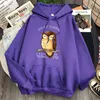 Tecknad uggla print sweatshirts man hajuku pocket casual hooded kläder kvinna man tecknade mode hoody punk anime streetwear h1227