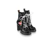 Ikonisk look! Märkesmärkt kvinnor Patent Canvas Star Trail Ankel Boot Designer Lady Black Läder Trim Dragkedja Gummisula Stövlar storlek 35-42