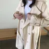 Kadınlar Kruvaze Trençkot Kemer Klasik Yaka Yaka Gevşek Uzun Rüzgarlık Rusya Tarzı Chic Dış Giyim 210428