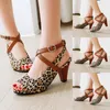 Women Summer High Heels Shoes Women's Open-Toe Ankle Buckle Strap Sandals Fish Mouth Leopard Heeles Zapatos De Mujer