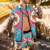 Summer Men Print Sets Hawajski Krótki Rękaw Koszulki Oddychające Szorty Wakacyjne Plaża Mężczyźni Garnitury 2 Sztuk Streetwear S-3XL G220224