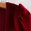 Zevity Femmes Vintage Col Carré Plis Puff Manches Slim Mini Robe Femme Chic Velvet Party Robe Casual Vêtements DS4923 210603