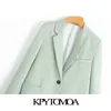 Kpytomoa Kobiety Moda Biuro Nosić Single Breasted Blazers Płaszcz Vintage Z Długim Rękawem Kieszenie Kobiet Odzieżowiec Chic Topy 210930