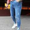 Mężczyźni Skinny Denim Spodnie Ripped Dżinsy Dżinsy Slim Fit Pencil Spodnie Wasted Hole Denim Spodnie Streetwear Jeans Pantalones Homme X0621