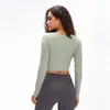 L-2032 Cropped Shirts Slim Fit Sweatshirts With Cups Running Outfit Long Sleeve Yoga Tops Outdoor Sports Coat Jacket Women Leisure Hoodie Fitness Wear