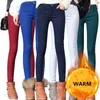 Winter Warm jeans Broek voor vrouwen Solid Skinny Denim Potlood Snoep Kleuren Plus Size Verdikking Broeken Fleeces Jean P9113 211129
