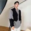 IDEEFB Koreański Streetwear Moda męska Odzież Fałszywy Dwa Kawałki Dorywczo Pasek Koszula Wiosna Kontrakt Kolor Patchwork Topy 210524