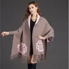 Le donne imitazione visone velluto grande maglione peonia Poncho donne stampa fringed moda manica lunga cardigan femmina 210427