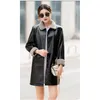 Manteau en faux cuir noir rouge cyan XL-5XL grande taille loisirs PU femmes revers à manches longues mode faux veste LR333 210531