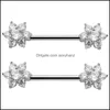 Other Body Jewelry 2Pcs High Quality Zircon Flower Star Nipple Rings Women Bar Barbell Piercing Ring Drop Delivery 2021 Omkyf