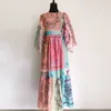 Vintage printemps mode imprimé Patchwork longue robe femmes imprimé fleuri luxe papillon manches robes de vacances vestidos 210421
