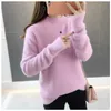 Women Knitted Sweater Autumn Winter Red Mink Cashmere Soft Warm Pullover Casual Half Turtleneck Loose Bottoming Tops 210526