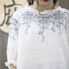 FJE夏スタイルの女性Tシャツプラスサイズハーフスリーブ緩いヴィンテージ刺繍ティーシャツFemmeコットンリネンTシャツビッグトップスMGZ2 210623