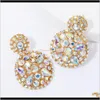 Charm Jewelry Drop Delivery 2021 Exaggerated Multi-Layer Round Alloy Diamond Ab Color Rhinestone Earrings Female Personality Minimalist Wind