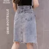 Skirts Denim Skirt Women's 2021 Summer High Waist A- Line Irregular Woman Mujer Faldas Saias Mulher