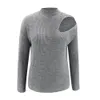 Sexy Off Shoulder Gray Sweaters Dames Mode Turtleneck Lange Mouw Holle Pullover Lente Herfst Slanke Breien Tops Vrouw 210522