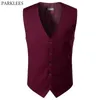 Wine Red Dress Suit Vests Men Brand Five Button Slim Fit Mens Tuxedo Waistcoat Formal Business Wedding Quality Chaleco 210522