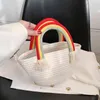 Einkaufstaschen Regenbogen Sommer Strand Stroh Tasche Frauen 2022 Trend Mode Gewebte Geldbörsen und Handtaschen Eimer Wicker Tote Designer Luxus marke 220310