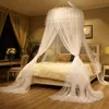 White Double Circular Teto Mosquito Net para uma única cama de casal estilo europeu de três portas cúpula cúpula cúpula suspensão cama cortina