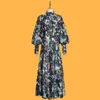 Big-Name Summer Women's Cotton Printing High Neck Elegant Dress 2021 långärmad modeparty veckad tutu kjol xl casual klänningar