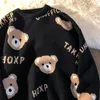 Женские свитеры Женские рождественские письма Cartoon Cute Bear Full Print Wine Red Weater Winter O-образный случай повседневная мода.