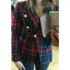 High Street Moda Runway Designer Blazer Damska Lew Metalowe Przyciski Plaid Colors Tweed Wełna Kurtka Rozmiar S-XXL 210521