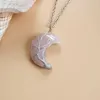 10st Tree of Life Crescent Moon Shape Pendant Silvertone Wire Wrap Natural ädelstenar Healing Crystal Women Necklace2389