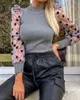 Hot Womens Polka Dots Tops Sheer Mesh Shirt Puff Long Sleeve Knitted Blouse Women ShirtsTop H1230