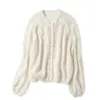 Spring Women Hollow Out Stickad Cardigan O Neck Solid Färg Singel Breasted Sweater Knitwear 210914