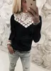 Damskie Ciepłe Z Długim Rękawem Dzianiny Koronki Bluzka Damskie Topy Pullover Jumper Lace Koszula 210419