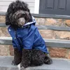 Capa de chuva para cães azul marinho com camada dupla e zíper para roupas de chuva para cães com capuz para cães de pequeno a grande porte, resistente à água, roupas para animais de estimação, incluindo bolsos XXXXL A180