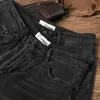 KUEGOU хлопчатобумажные весенние осень мужские джинсы черные мыть старый винтажный тонкий мода высококачественные джинсовые брюки брюки KK-2975 210716