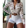 Summer 2 Piece Sets Elegant Floral Print Long Sleeve and Shorts Set Women's Office Suit with High Waist Shorts Outfits 210619