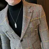 Lüks Vintage Ekose Blazer İngiliz Şık Erkek Blazer Takım Elbise Ceket Iş Rahat Ceket Terno Masculino Erkek Blazer Desen